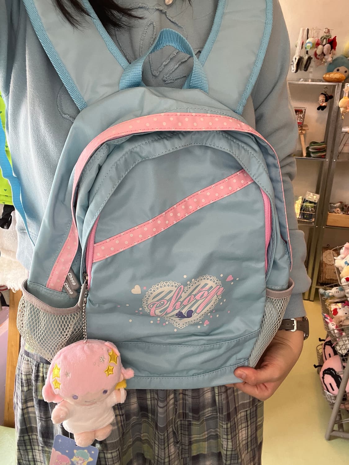 핑크 도트 포인트 블루 백팩 🌀오른쪽 상품이미지1