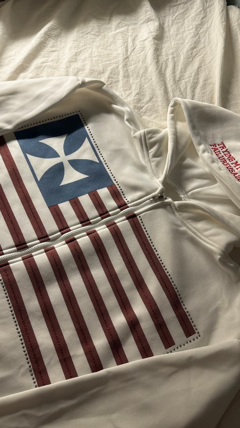 성조기 보석 빈티지 후드집업 화이트 상품이미지2