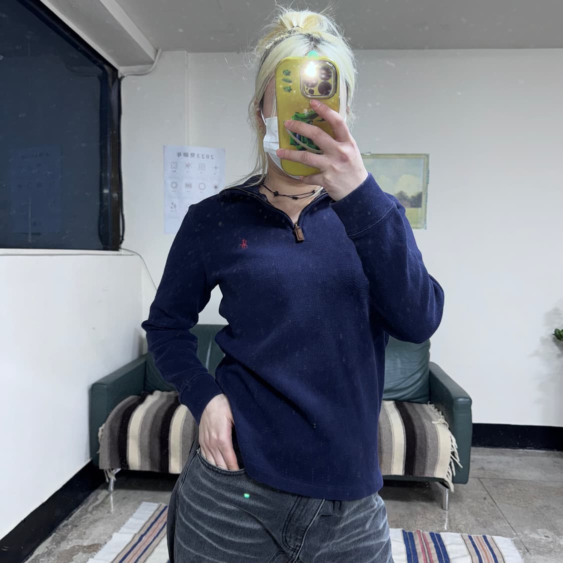 투티/0111 폴로 랄프로렌 네이비 하프 반집업 기모 플리스 니트 상품이미지1