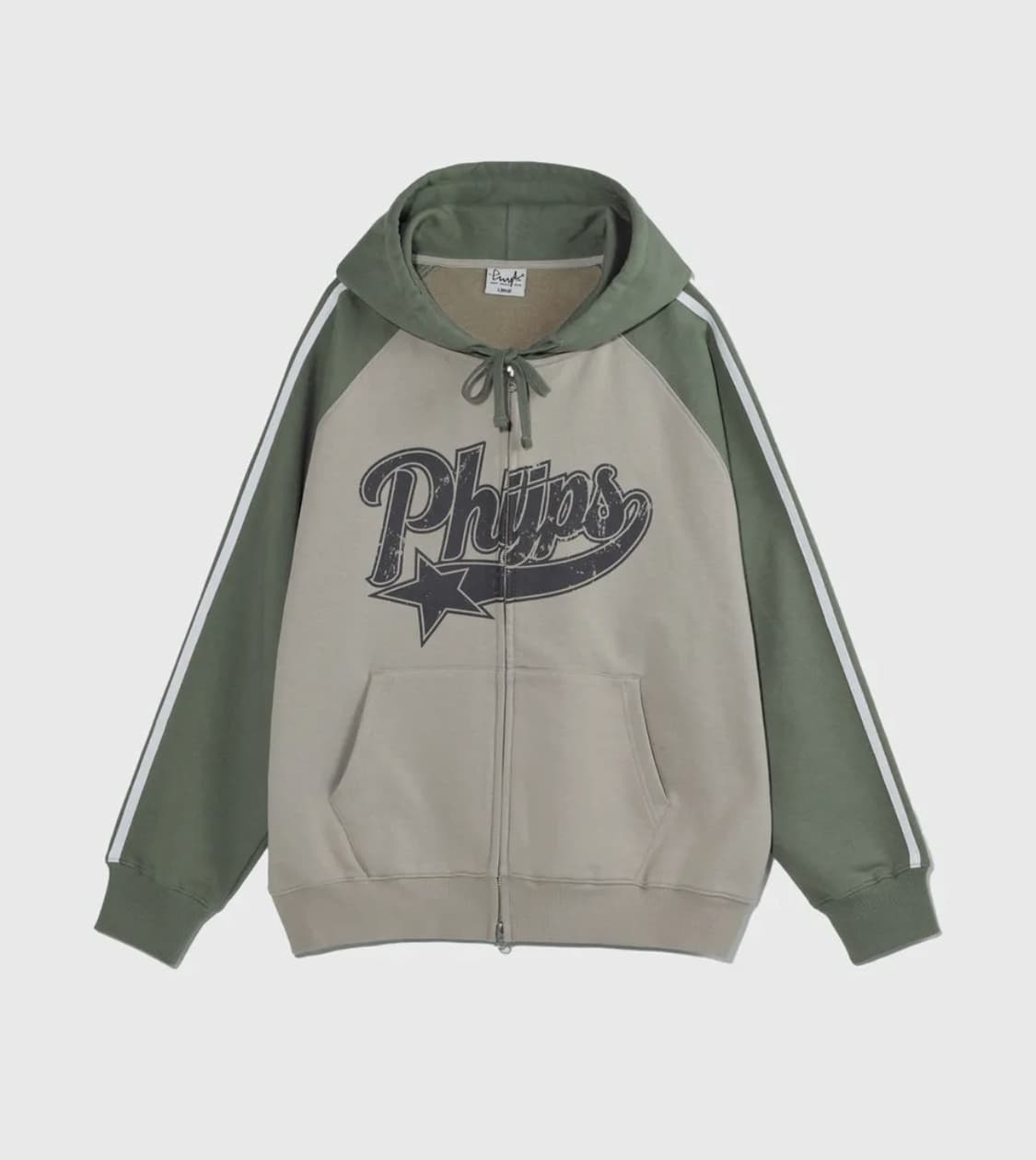 스타테일 컬러블럭 후드집업 그린베이지 상품이미지1