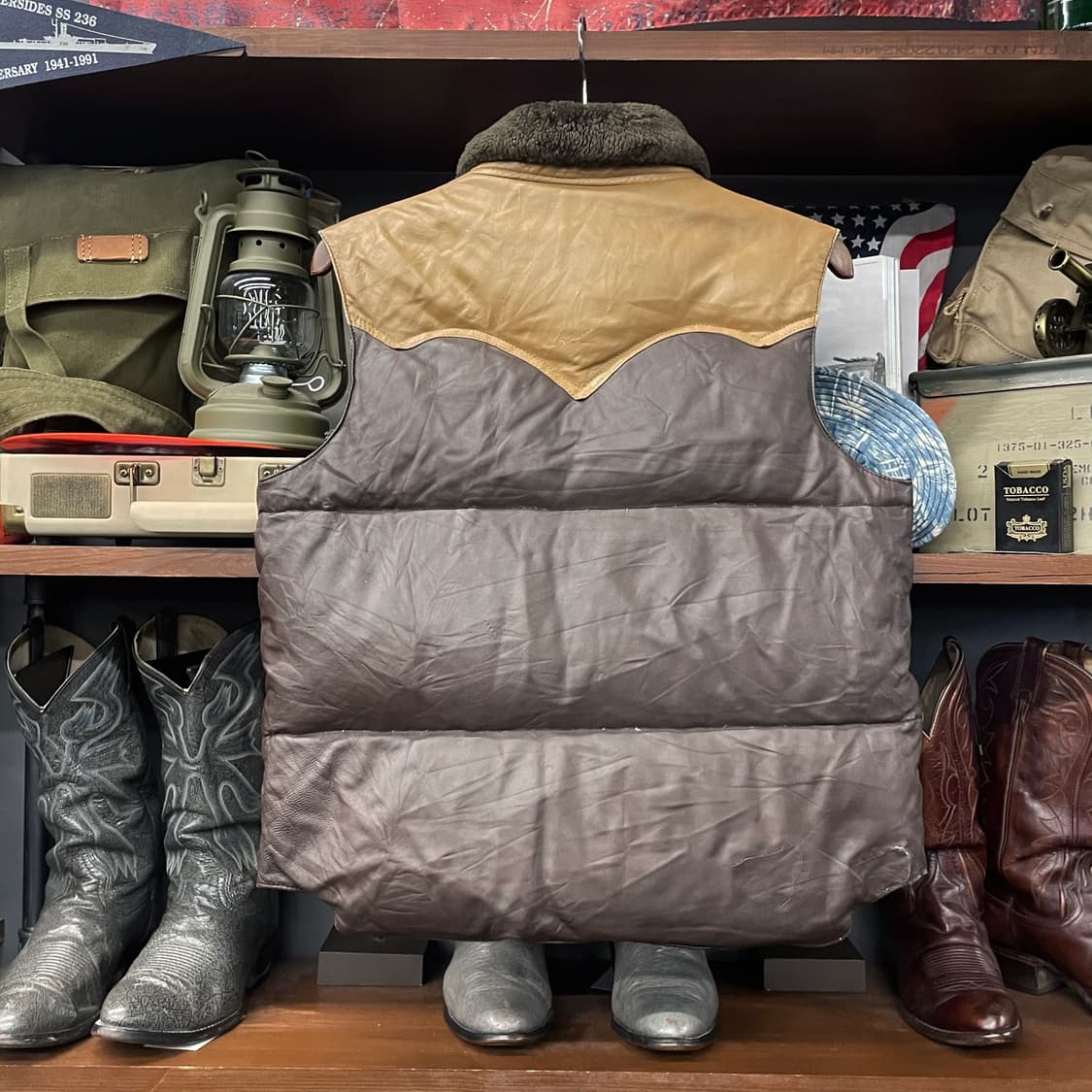 90s JPN 빈티지 시어링 카라 양가죽 펄스냅 웨스턴 다운베스트 N55 상품이미지2