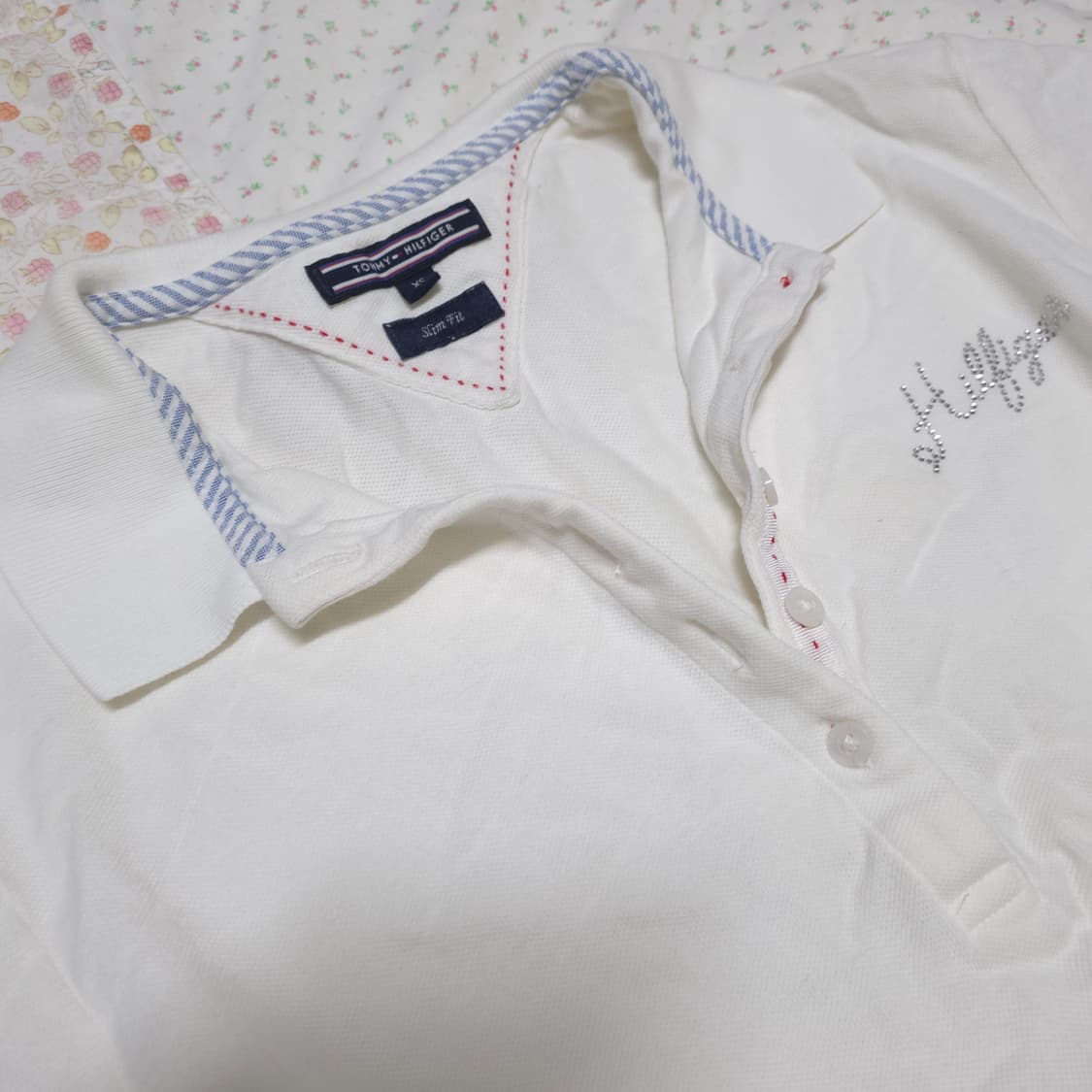 빈티지 타미힐피거 화이트 슬림핏 xs 큐빅 반팔 상품이미지3