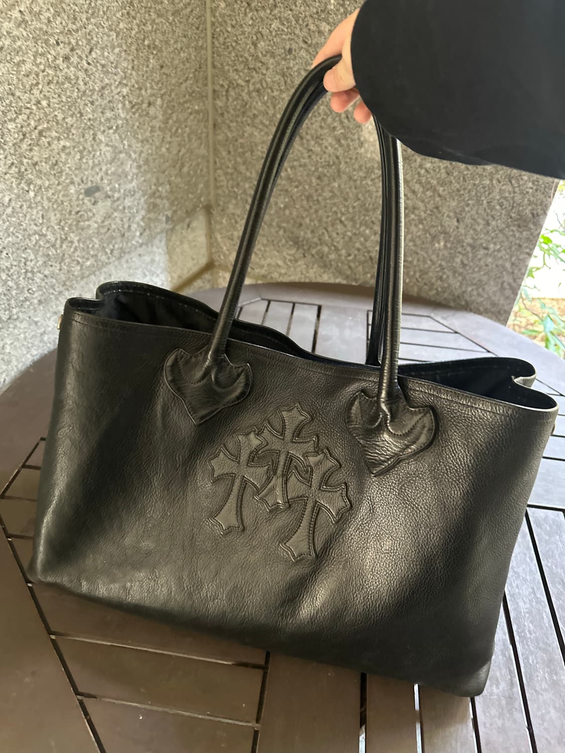 크롬하츠 레더 패치 트리플 크로스 세메터리 가죽 레더 토트백 가방 상품이미지2