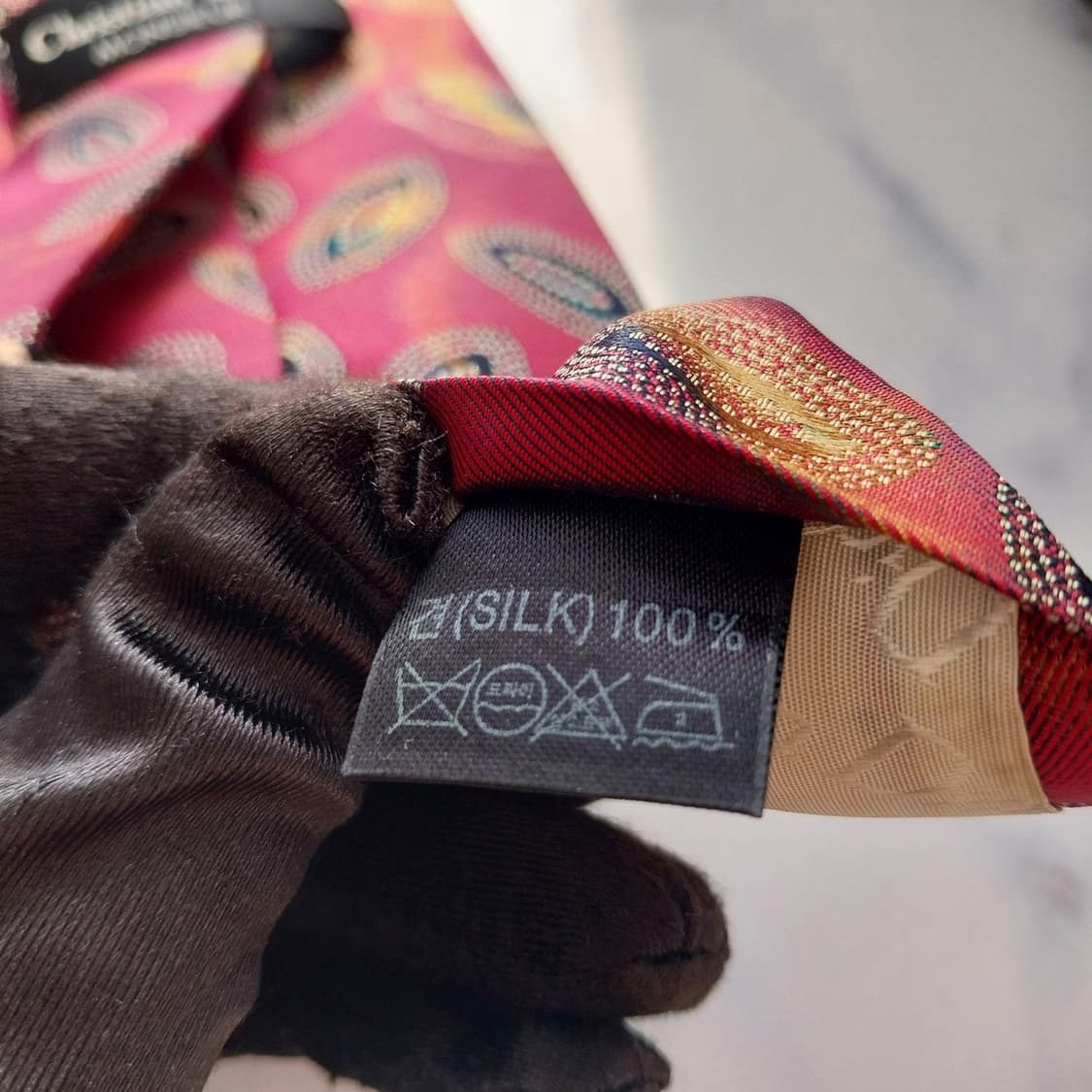 디올 실크 레드 자카드 넥타이 9.4cm A+등급 K1854
 상품이미지10