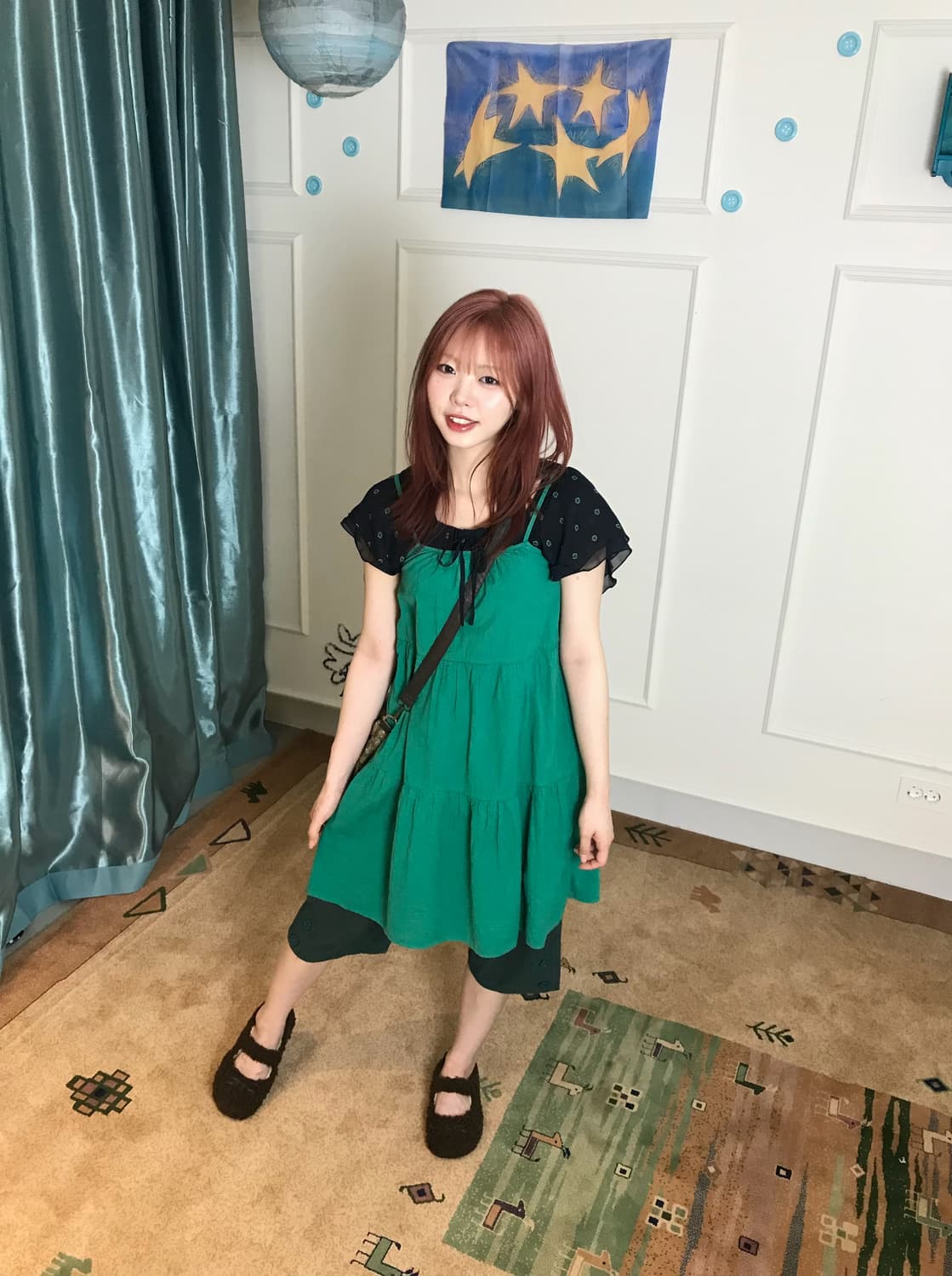 단추 포인트가 너무 귀여운 하프팬츠🫪 푸릇 푸릇한 그린 코디셋🦎🌳 상품이미지1