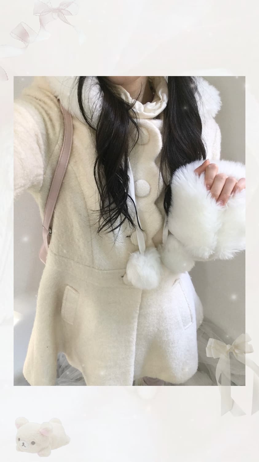 리즈리사 양산형 달천 후드 폼폼이 원피스코트 헤이세이 라떼갸루 핀터레스트 상품이미지1