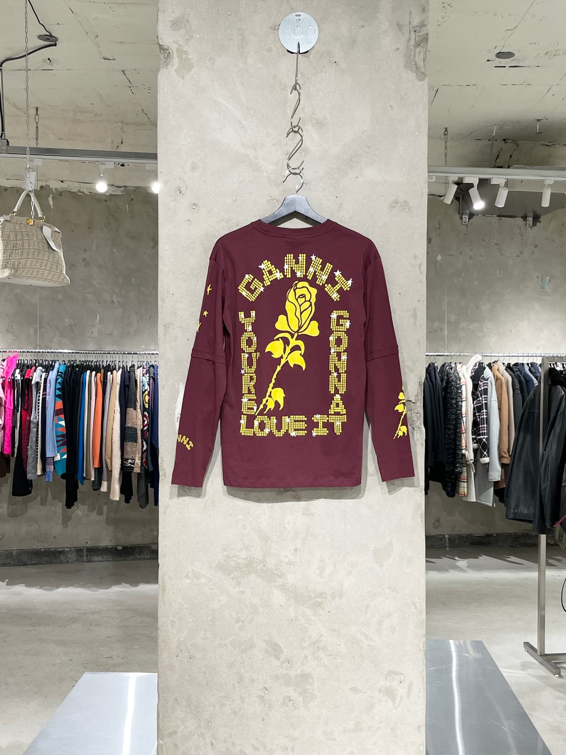 가니 2022 버건디 백 프린팅 레이어드 롱 슬리브 상품이미지1