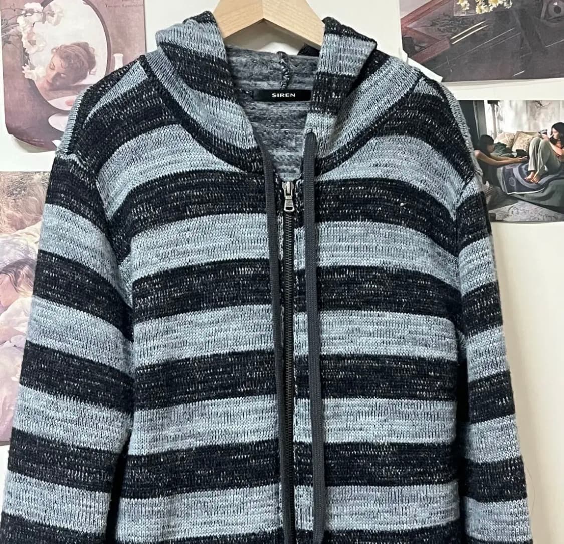 너드 스트라이프 니트 후드집업 상품이미지1