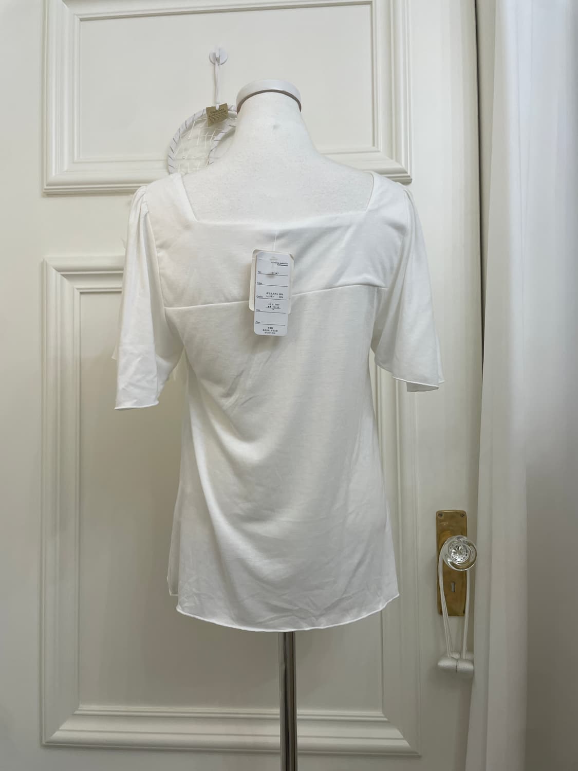 white cotton square-neck pleats top 상품이미지3