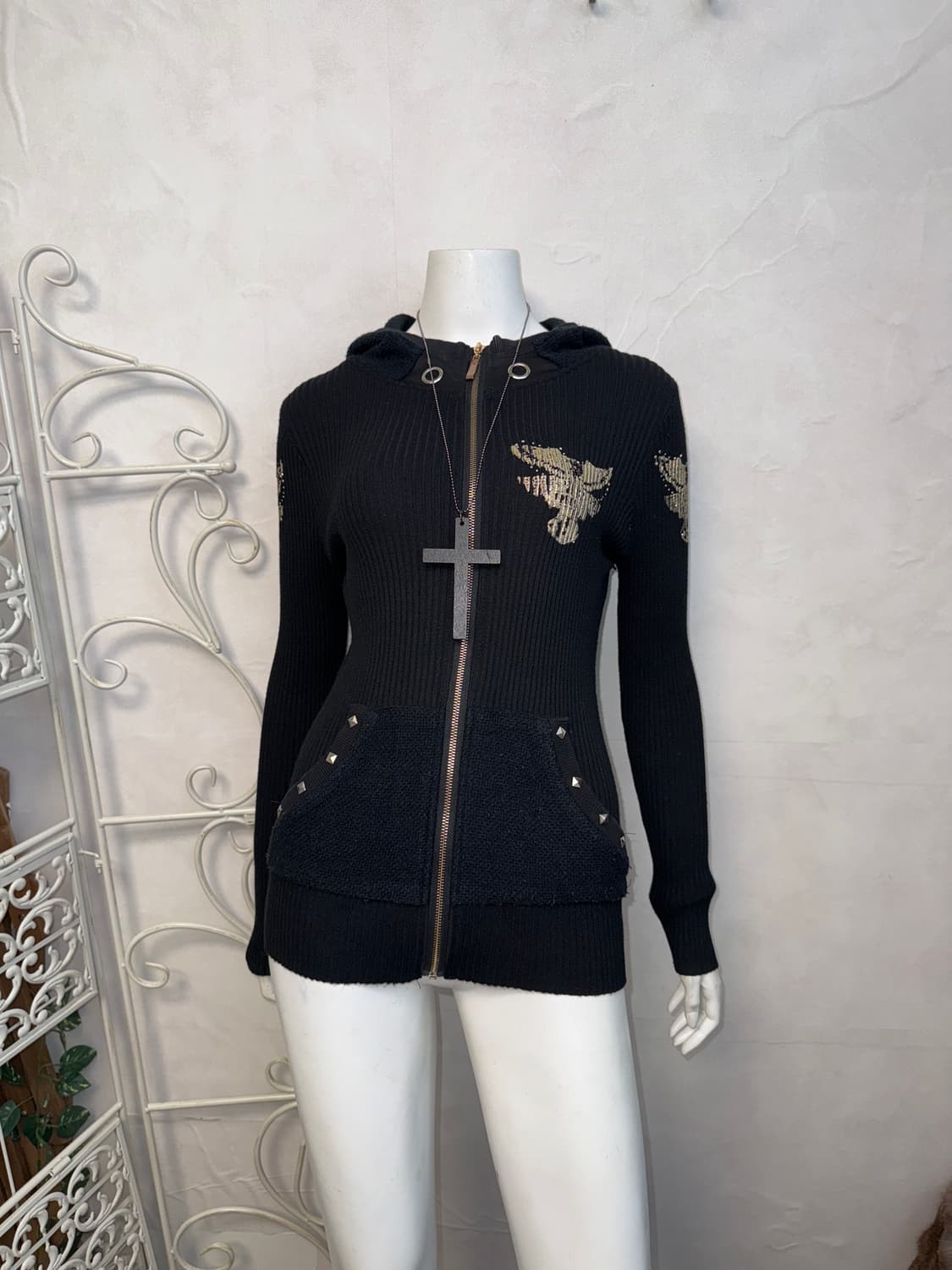 Black gold punk wings hood zipup 상품이미지1