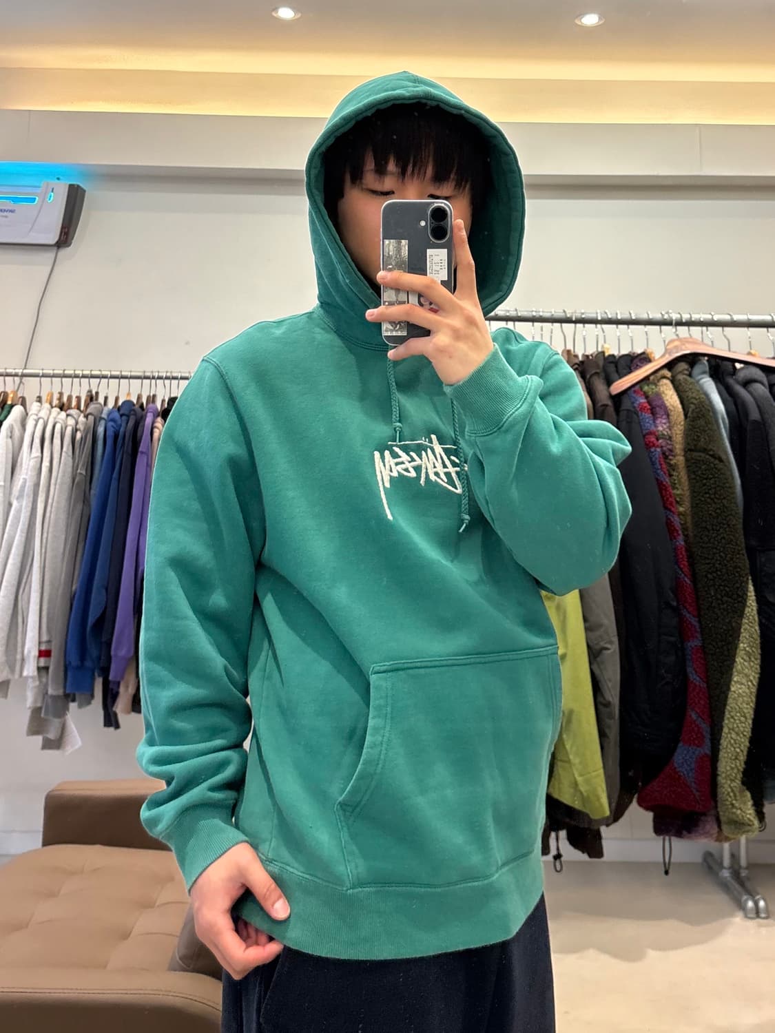 스투시 스탁 자수로고 후드 그린 상품이미지8