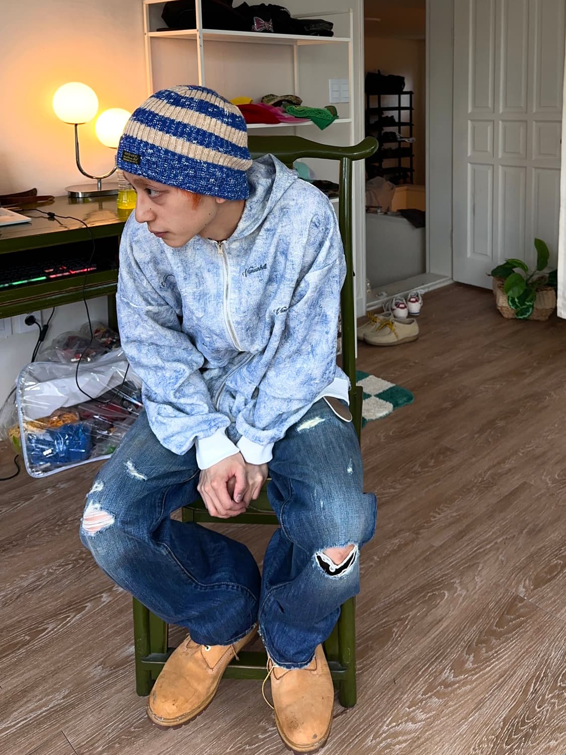 Vancarhell 스파클링 디스트레스 후드 집업 상품이미지3