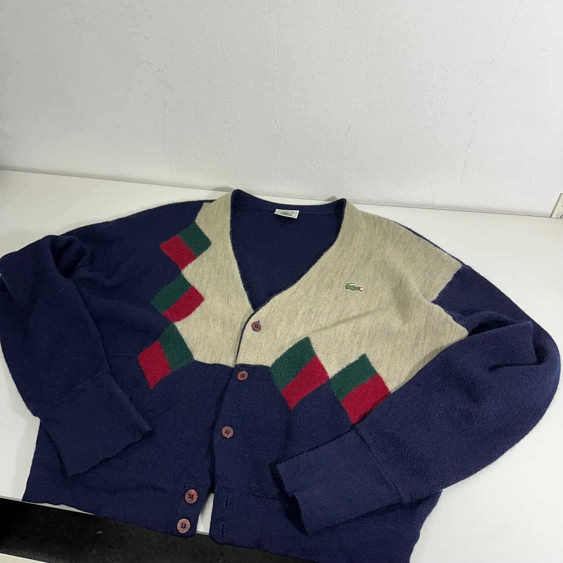 95-100 라코스테 린넨 브이넥 아가일 가디건 상품이미지2