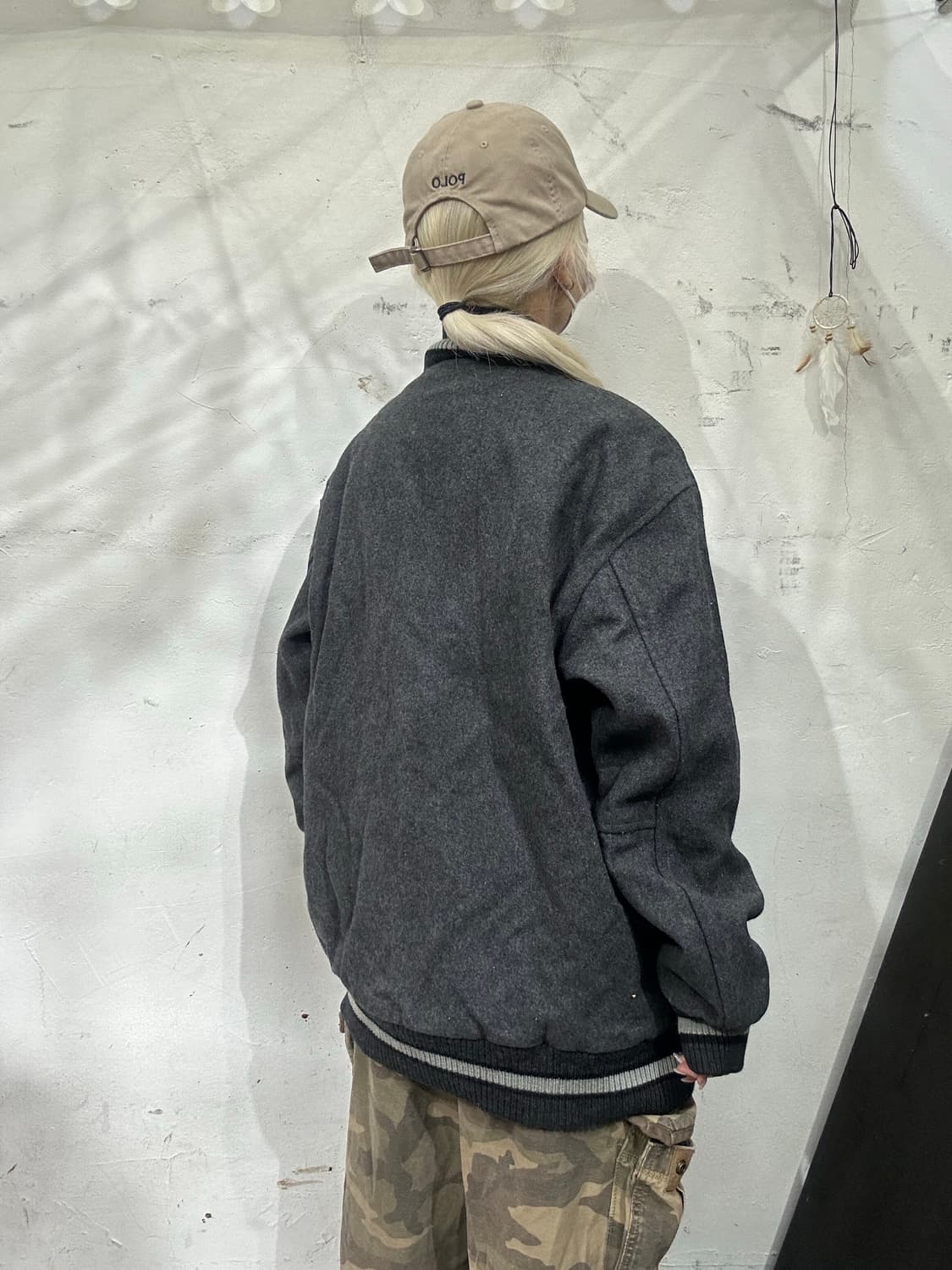 일본 빈티지 차콜 모직 자수 바시티 오버핏 스타디움 자켓  상품이미지3