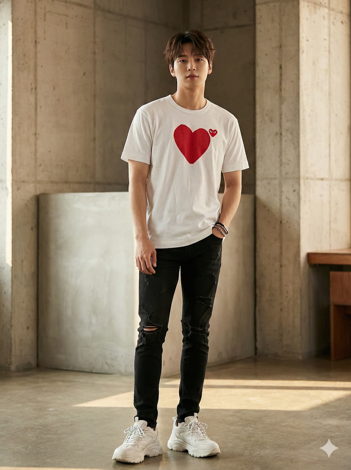 COMME des GARCONS PLAY 빅하트 & 와펜 반팔 티셔츠 상품이미지1