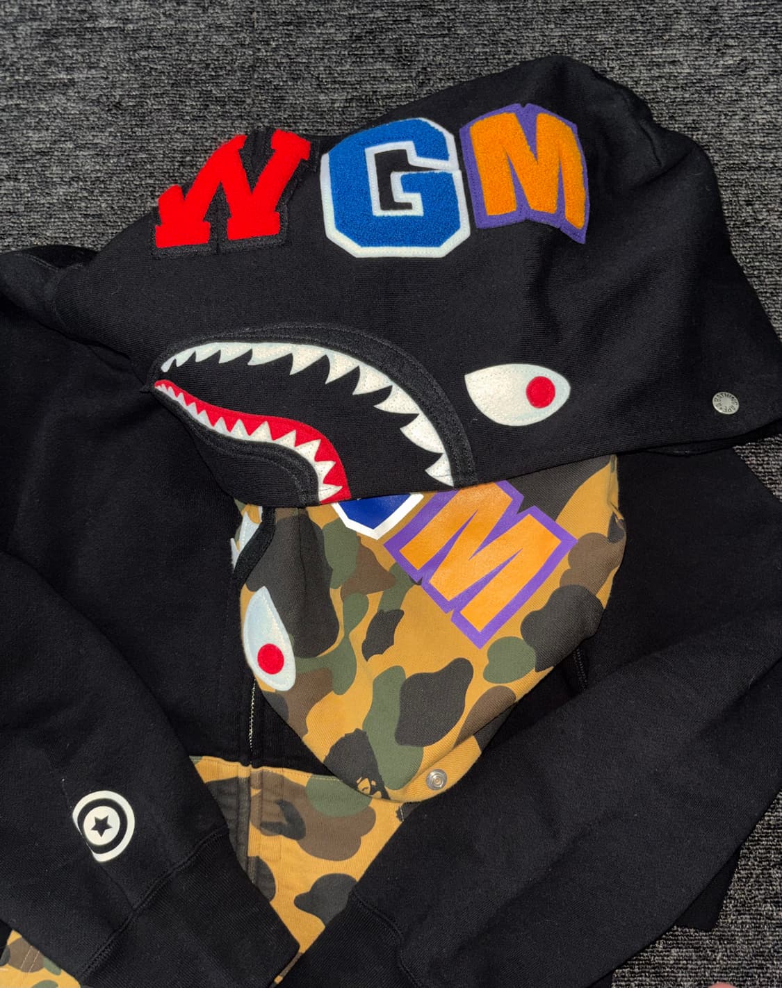 베이프 퍼스트 카모 샤크 풀 집업 후드 블랙 사이즈 M 상품이미지3