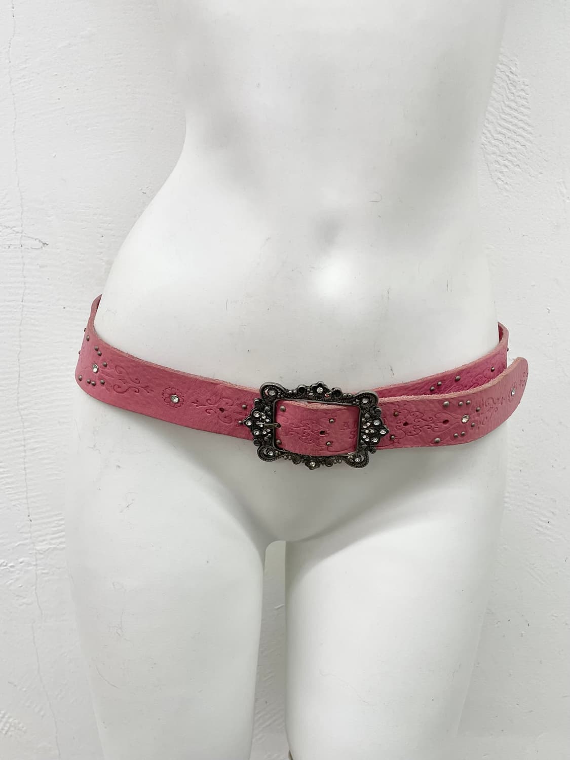리얼레더 핑크 오리엔탈 펀칭 버클 벨트 상품이미지2