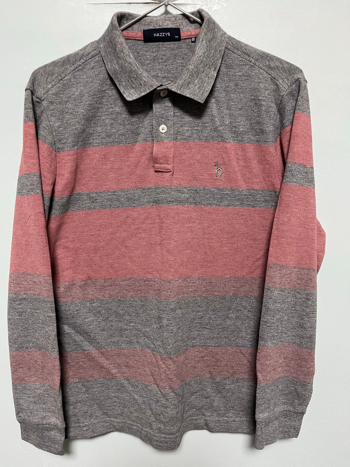 헤지스 핑크/회색 스트라이프 긴팔티 상품이미지1