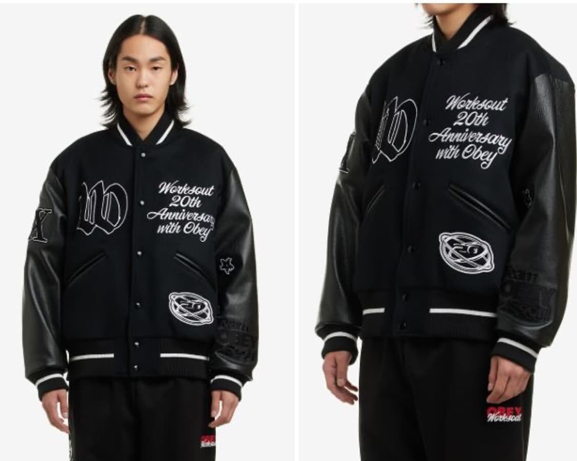 (새상품) 오베이 X 웍스아웃 20주년 바시티 자켓 블랙 xl 상품이미지6