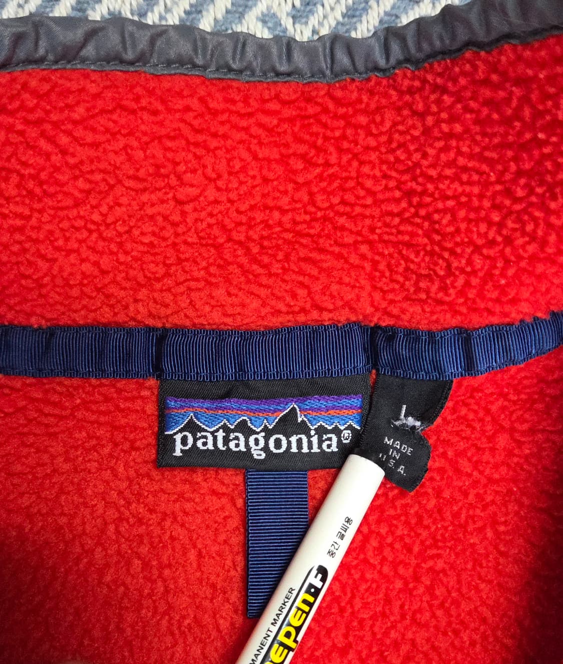(L)파타고니아 Usa 레드/그레이 신칠라 플리스 후리스 상품이미지4