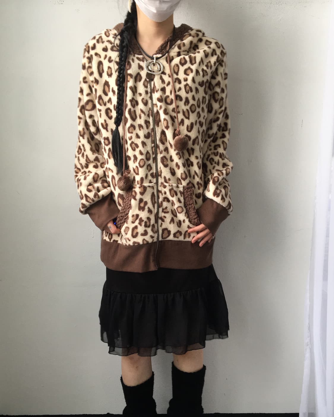 Leopard pattern fleece hood zip up 상품이미지8