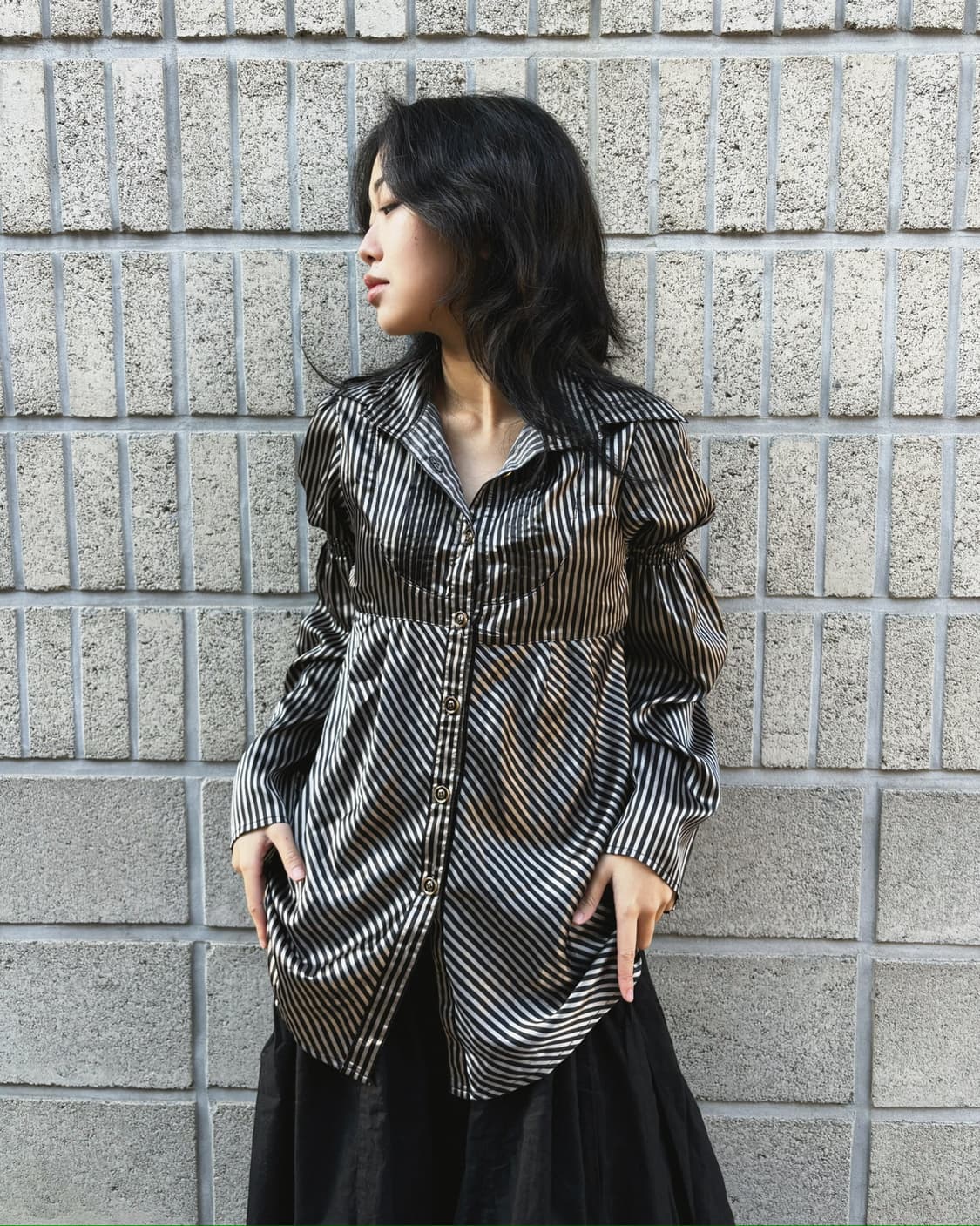 고스트오브할렘 스트라이프 새틴 긱시크 셔츠 상품이미지5