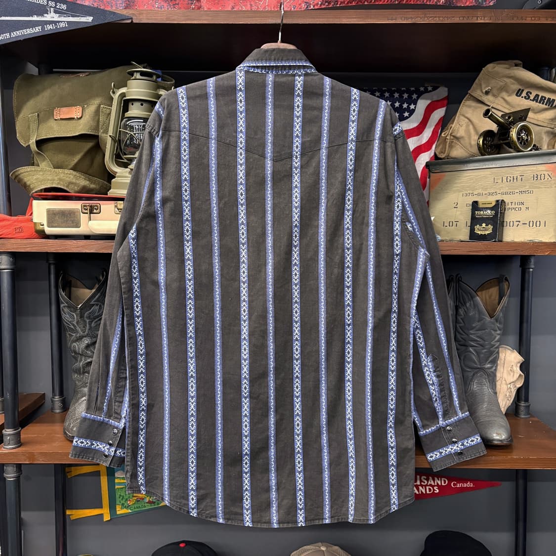 90s 랭글러 스트라이프 나바호 블랙펄스냅 웨스턴셔츠 N599 상품이미지2