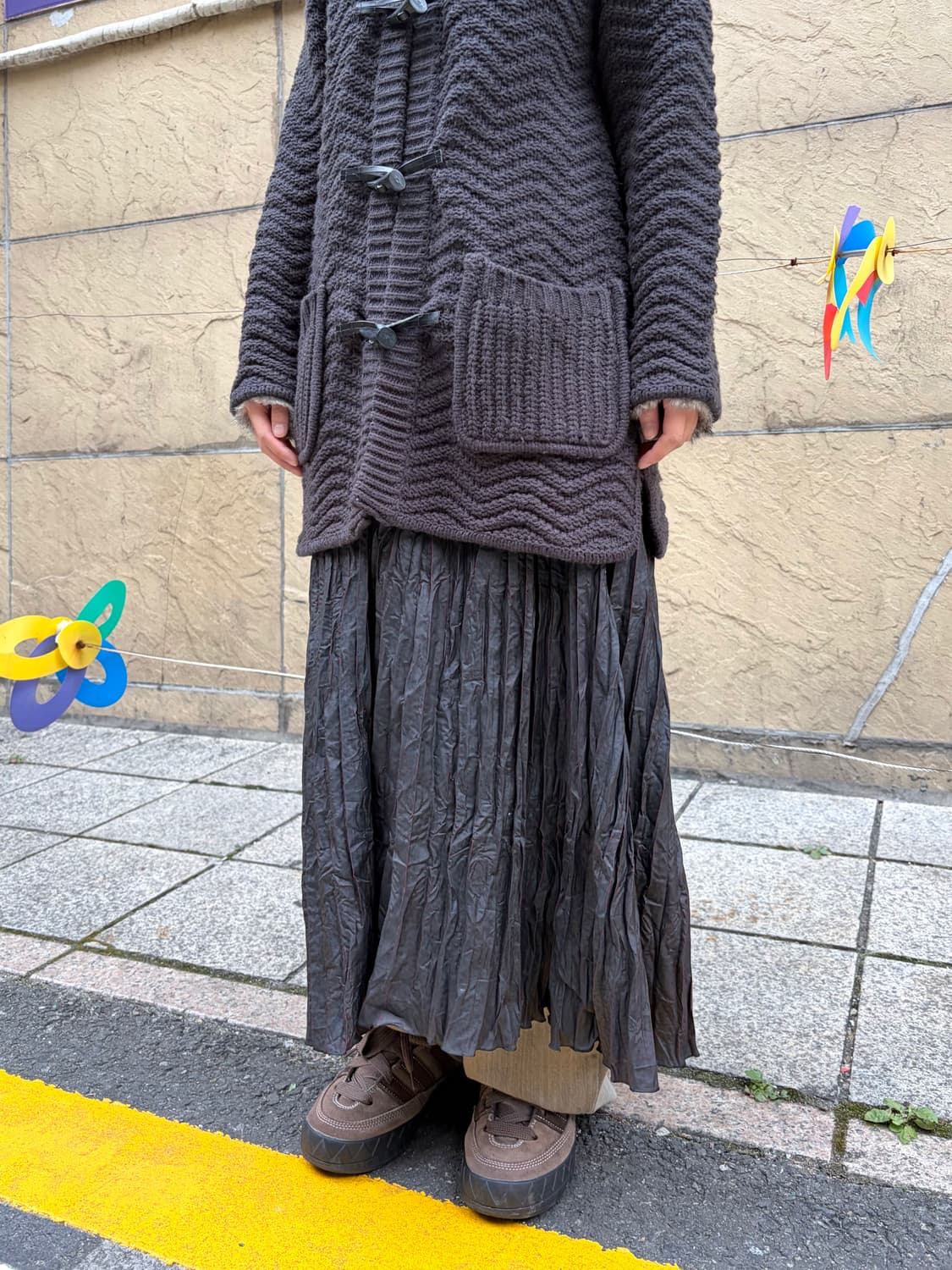 일본빈티지 고스룩 락펑크 블랙버건디 링클 롱스커트 상품이미지1