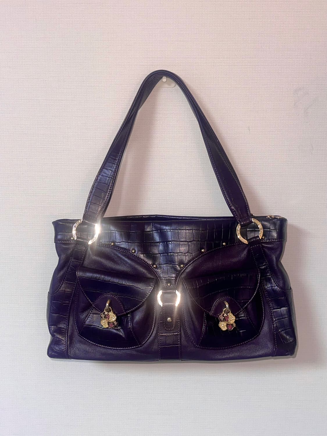 다크퍼플 빈티지 네잎클로버 숄더백 상품이미지2