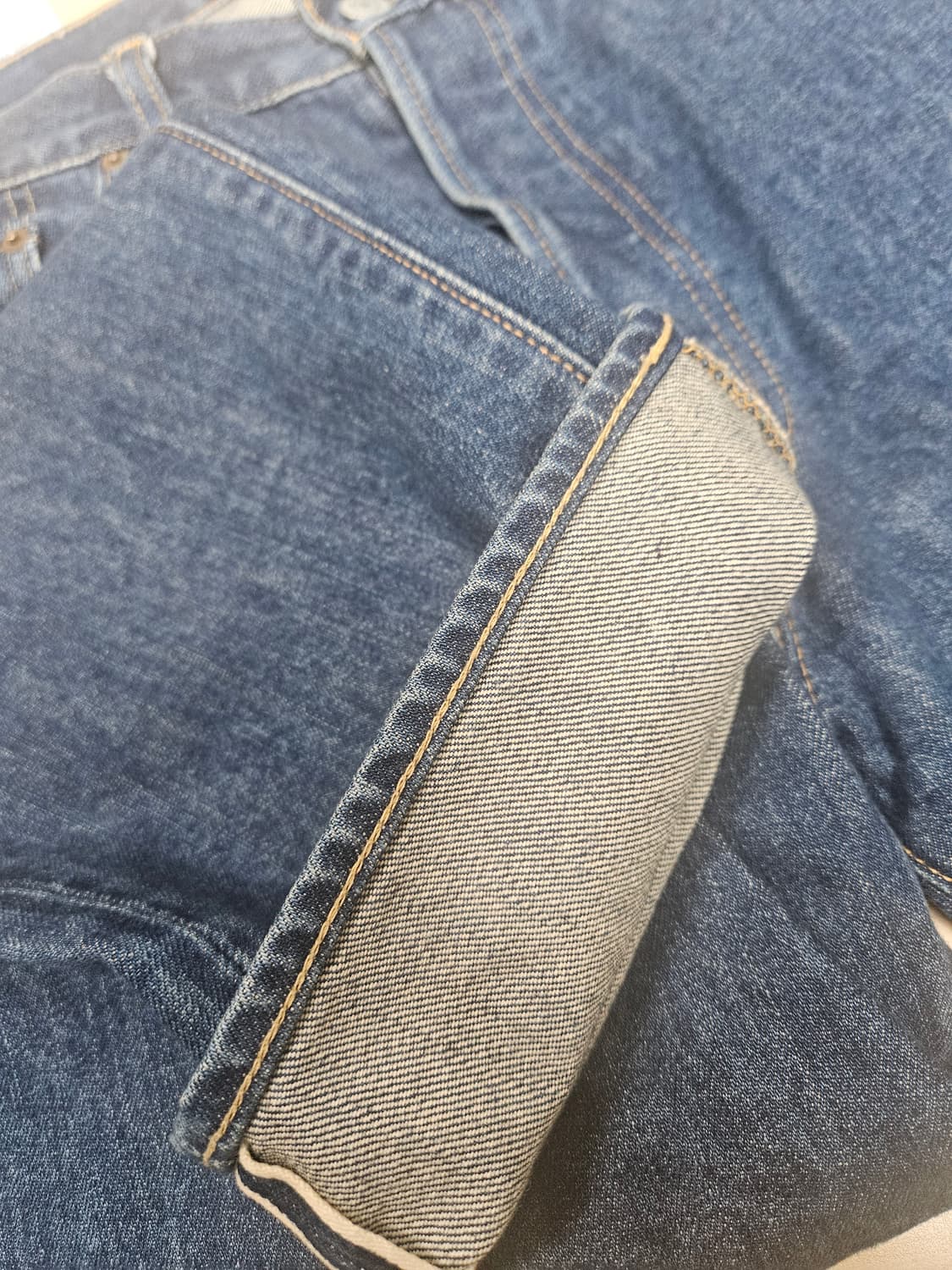 시오타 수빈 코튼 스트레이트 데님 Dark blue damaged 상품이미지4