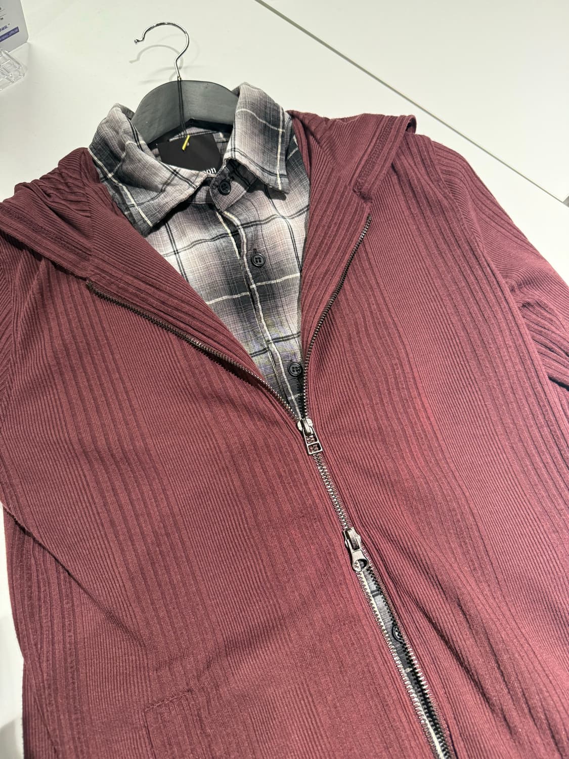check shirt layered ribbed hood zip-up 상품이미지5