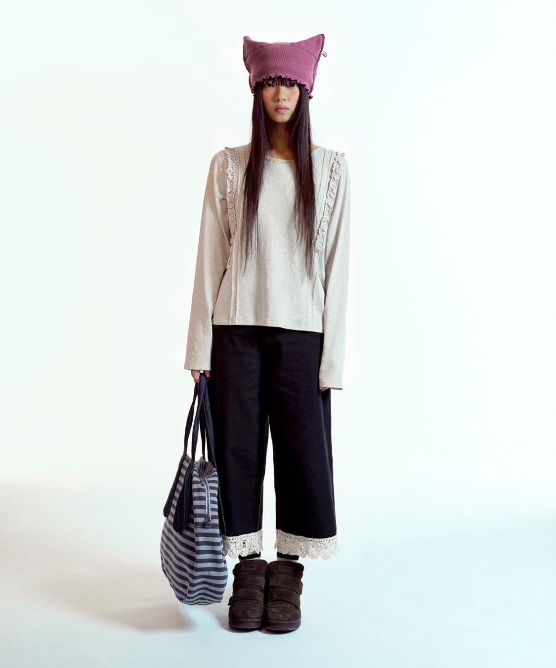 코이세이오 DOUBLE RUFFLE LONG SLEEVE OATMEAL 상품이미지2