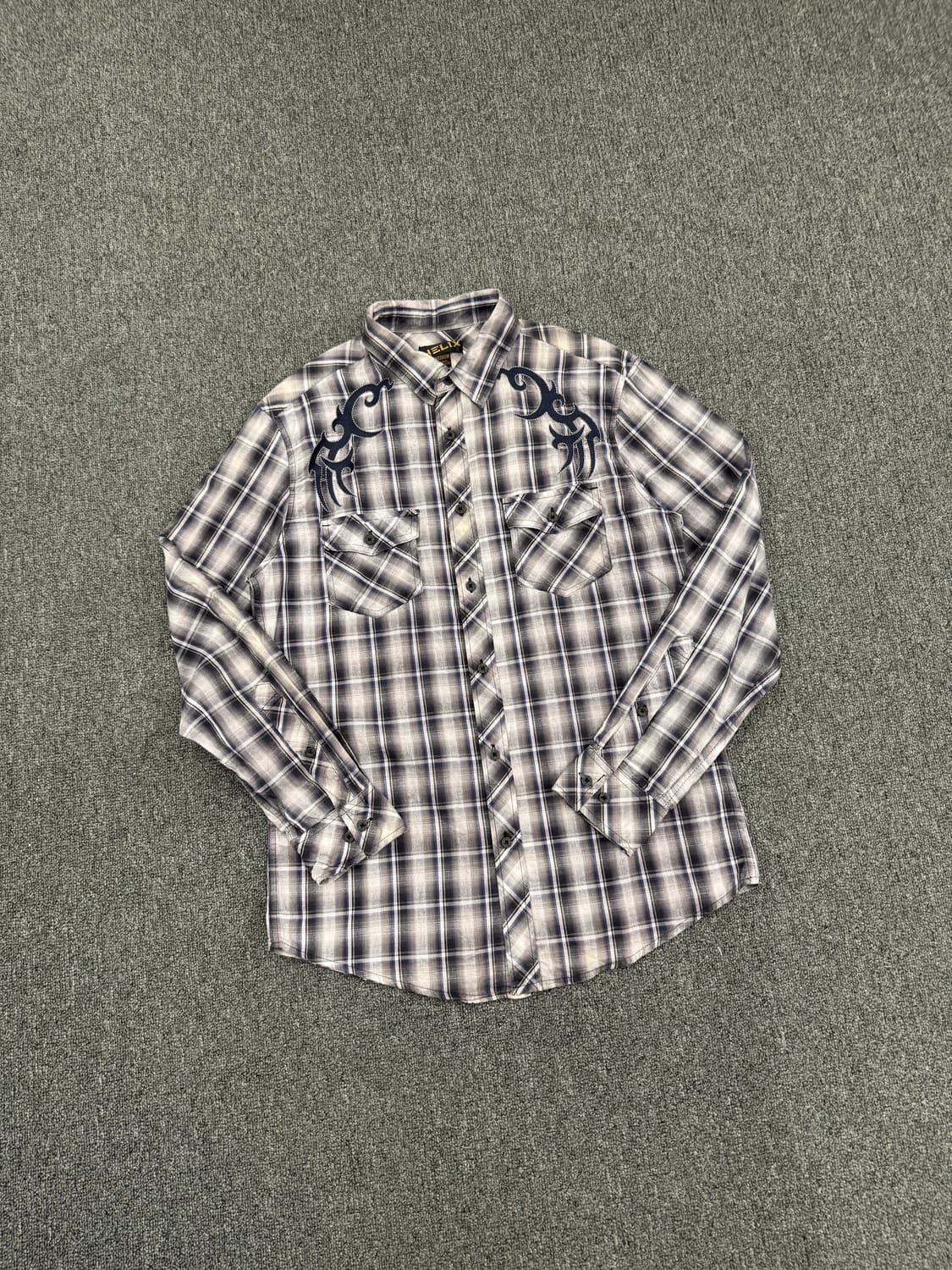 M)HELIX 빈티지 자수 체크 긴팔셔츠 상품이미지2