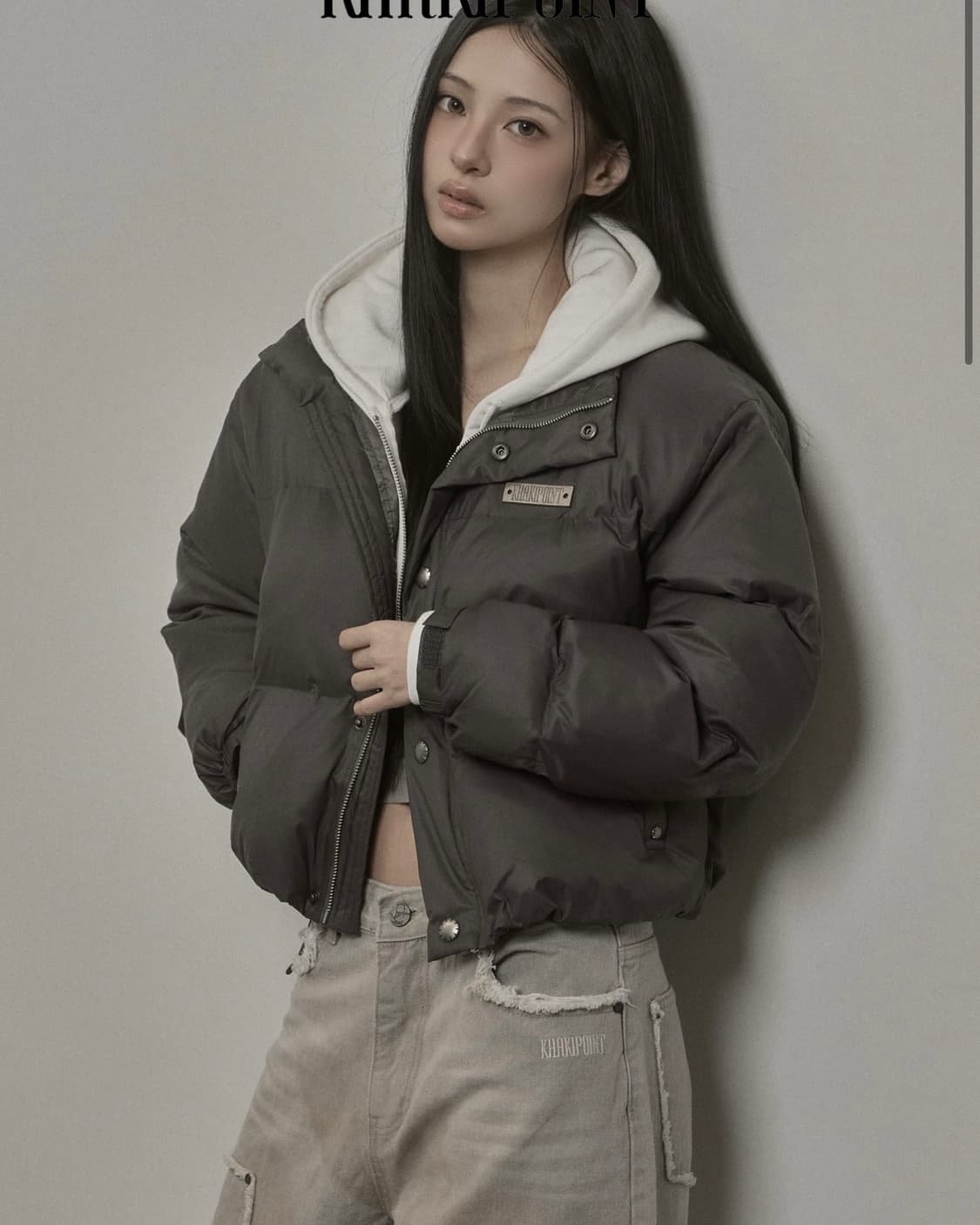 카키포인트 스터드 패딩 자켓 차콜 상품이미지2