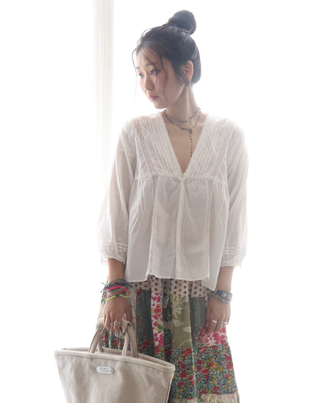 [Beams Boy] White Pintuck Lace Blouse 상품이미지4