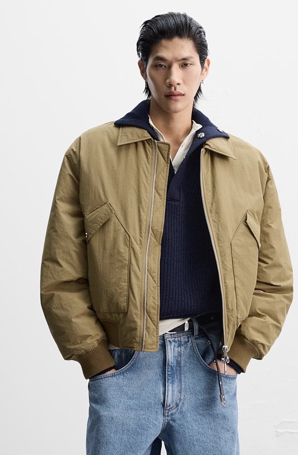 자라 나누시카 울 캐시미어 니트 폴로 셔츠 네이비 블루 상품이미지2