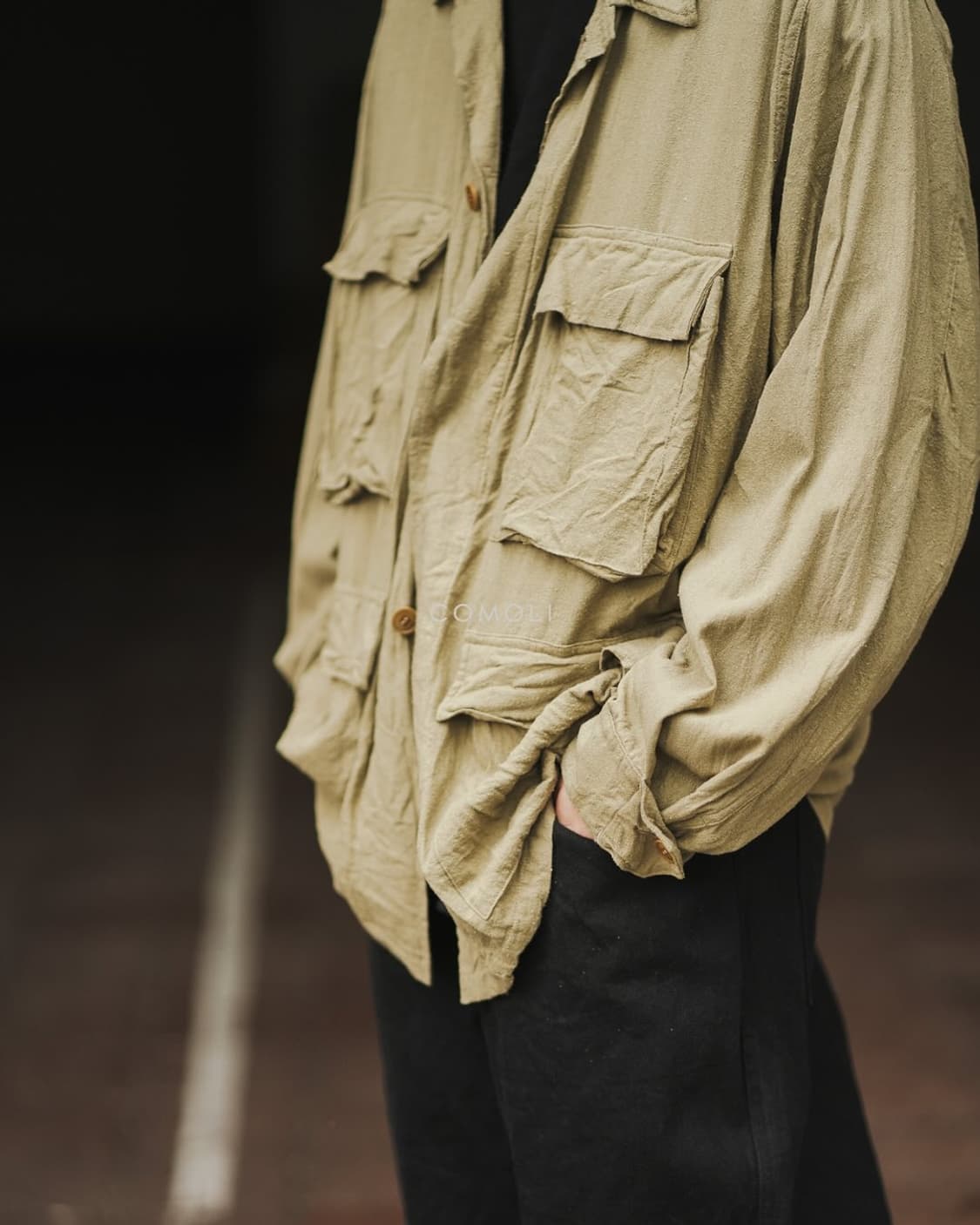[3] 코모리 comoli 25ss BDU 실크 자켓 셔츠 카키 상품이미지2