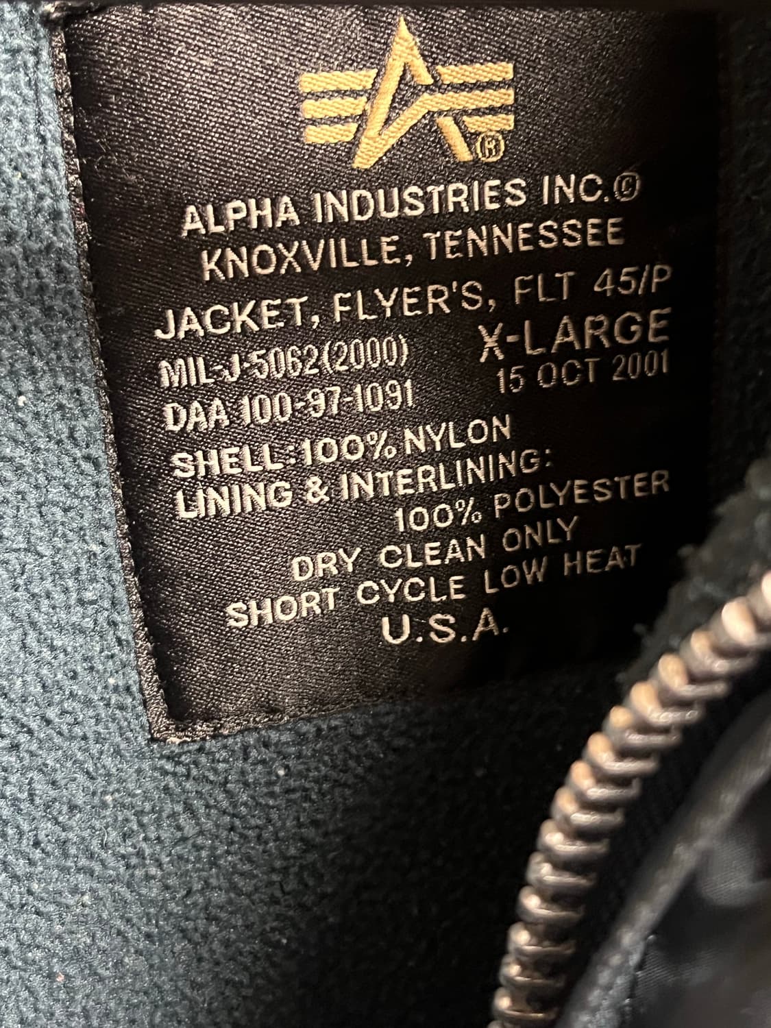 2001 알파인더스트리 FLT 45/P 항공점퍼 봄버자켓 B-15D 상품이미지2