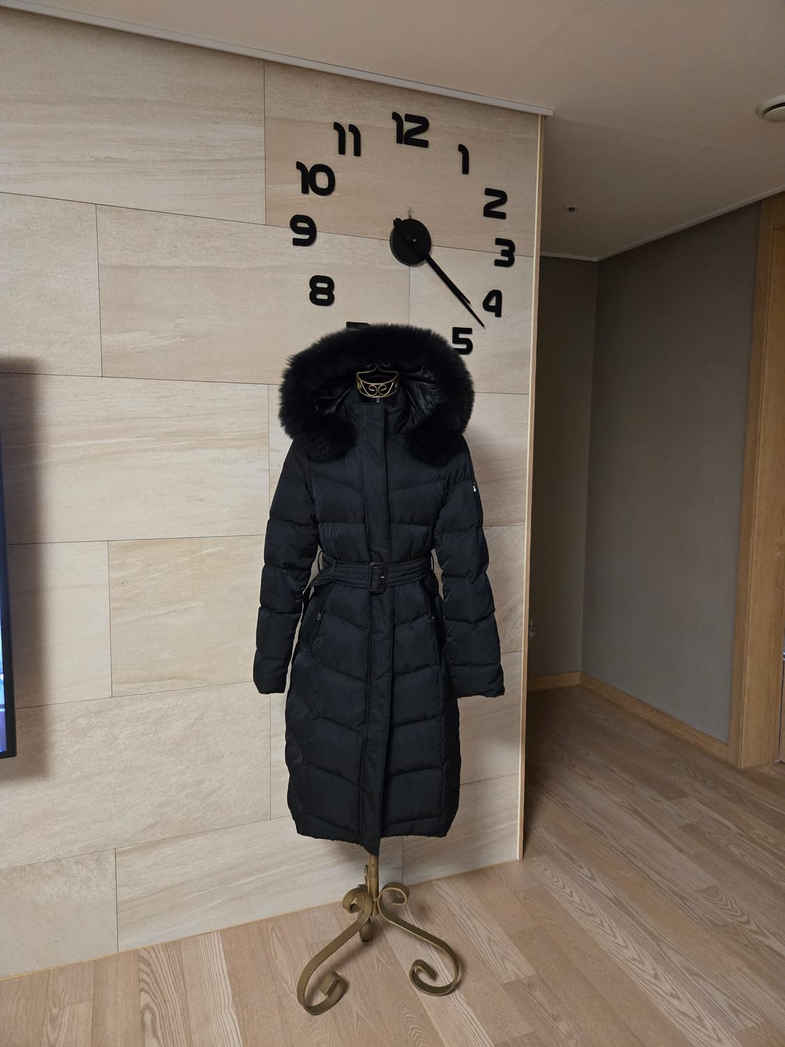 [95/m] 폭스퍼 밸트 덕다운 롱패딩 상품이미지1