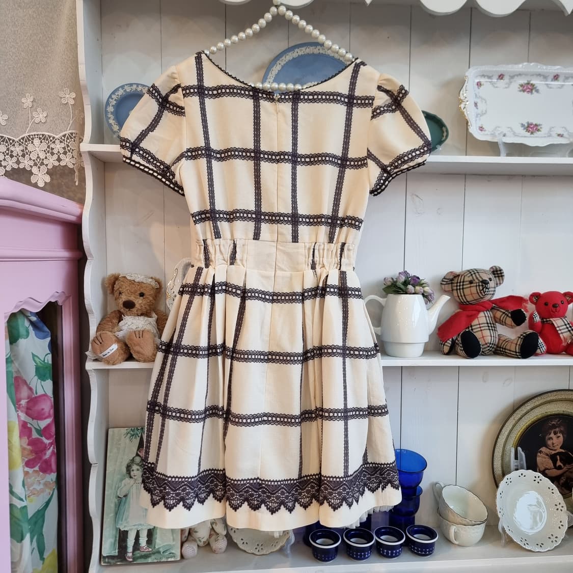 시크릿하니(Secret Honey) 레이스 체크 리본 원피스 상품이미지5