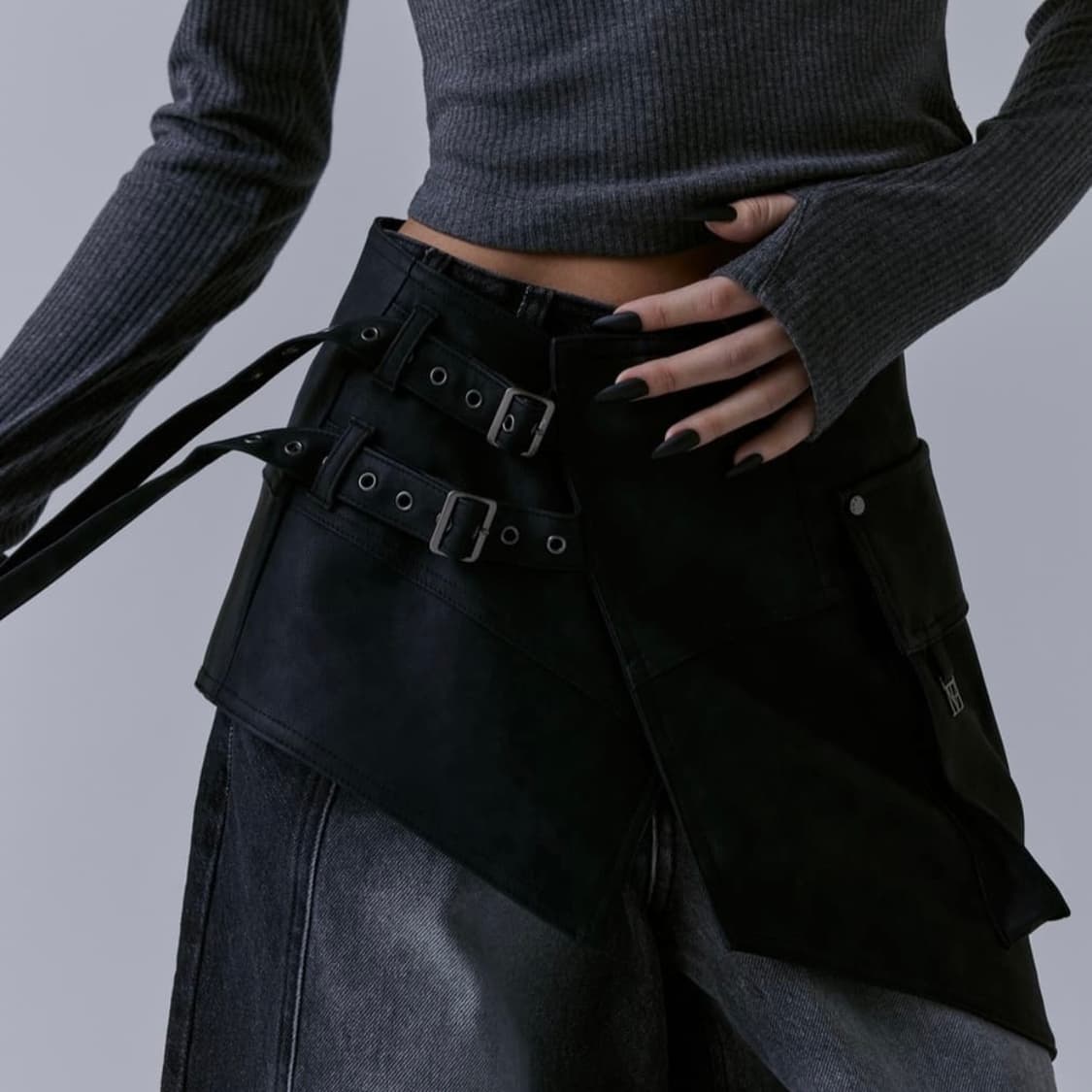 트리밍버드 레더랩스커트 Belted Layered Leather Wrap 상품이미지2