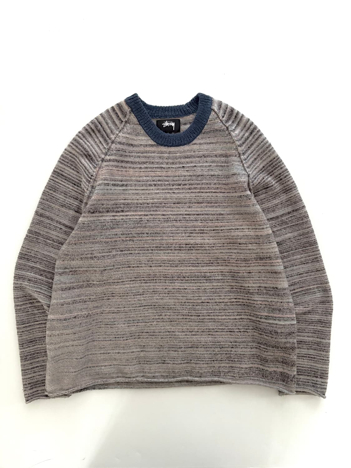 스투시 텍스쳐드 니트 콘트라스트 카라 크루 그레이 멀티 상품이미지3