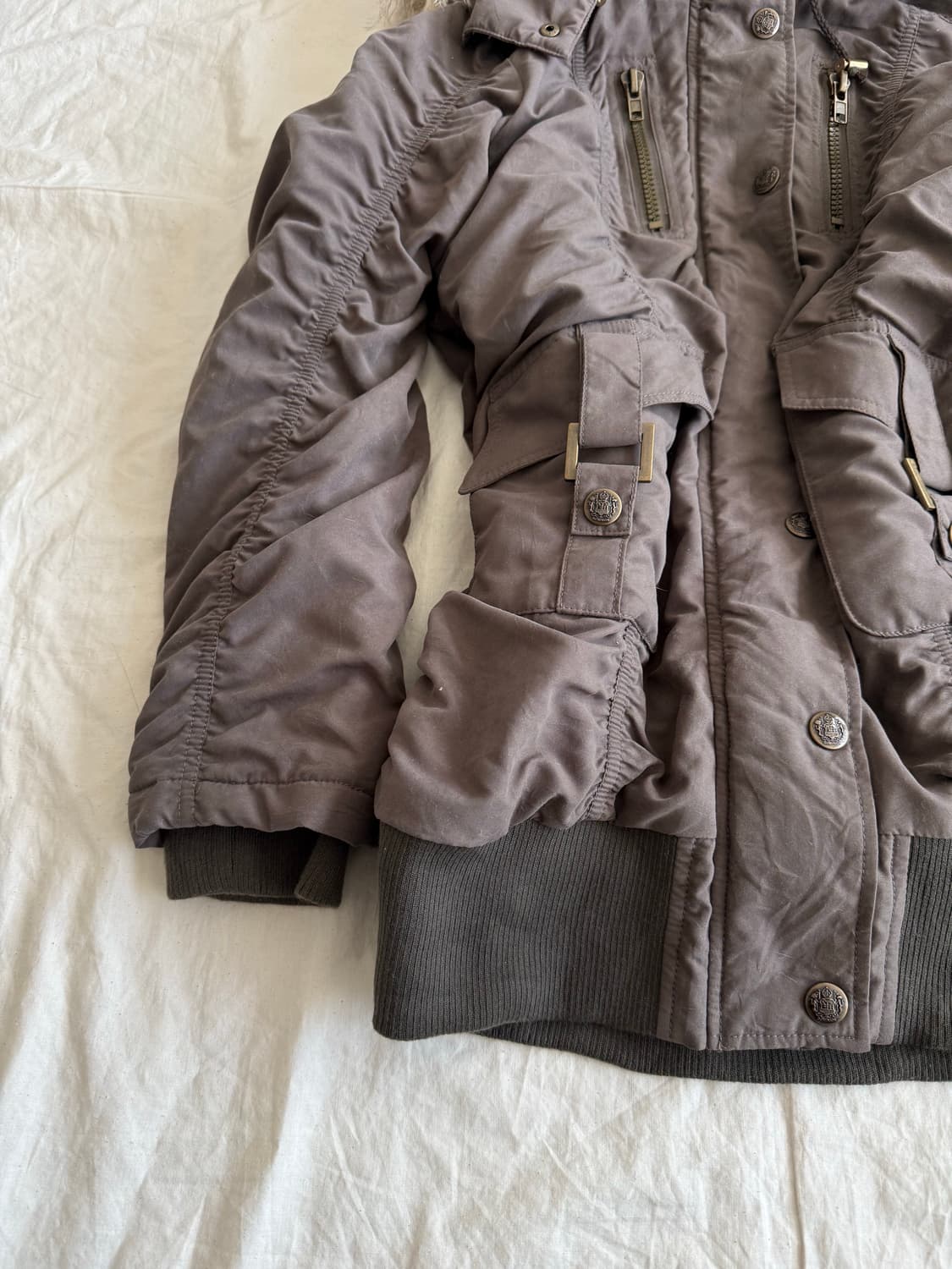 y2k 카키브라운 셔링 미니원피스 야상집업 상품이미지2