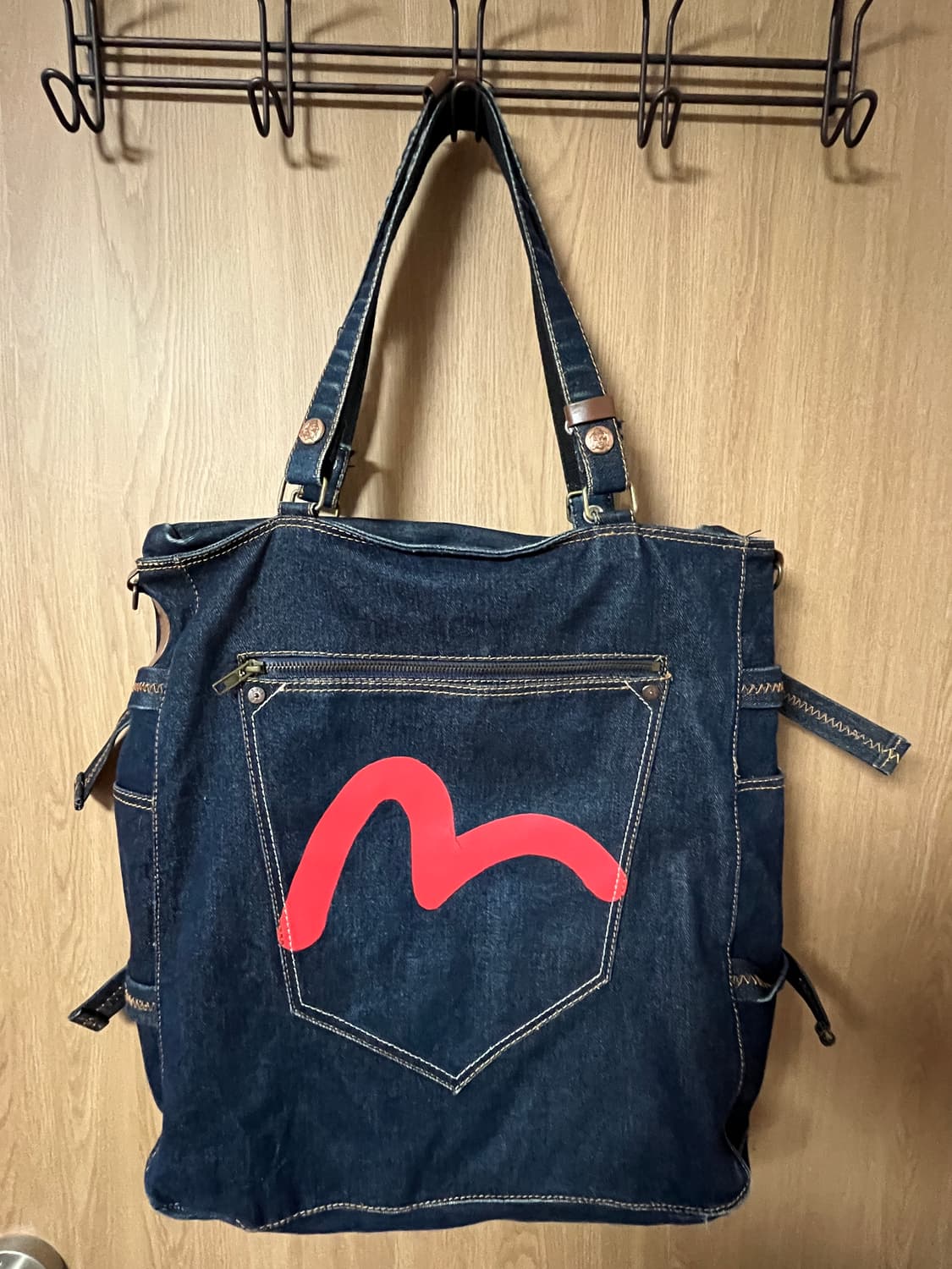 에비수 패치워크 데님 백 상품이미지2