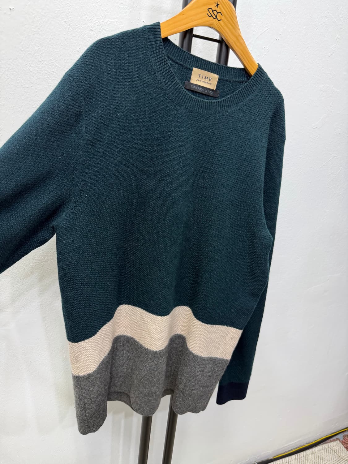 정품) TIME 타임옴므 한섬 캐시미어100 배색 니트 100 상품이미지2