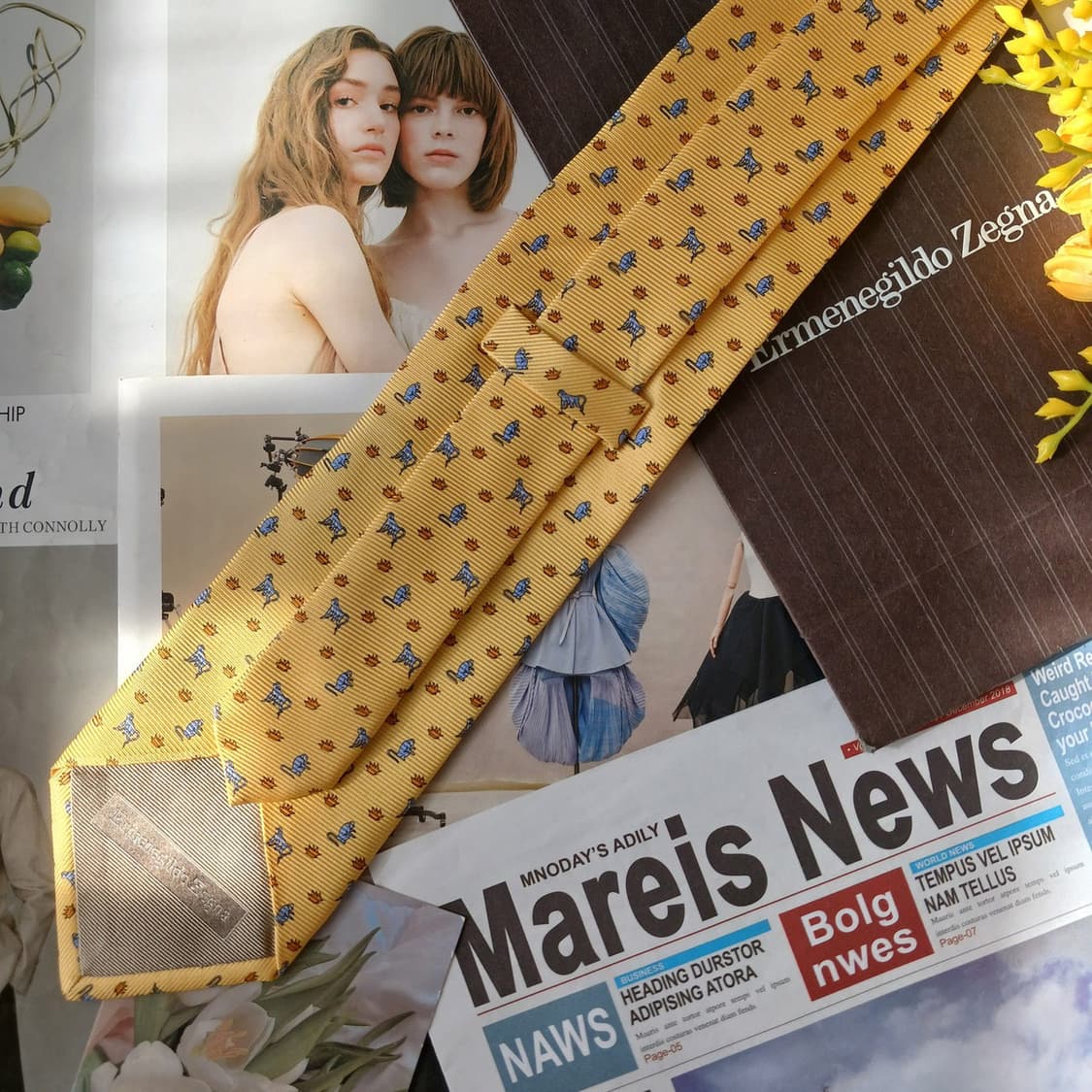 제냐 실크 옐로우 원숭이 모티브 넥타이 9.6cm A등급 A19678 상품이미지4