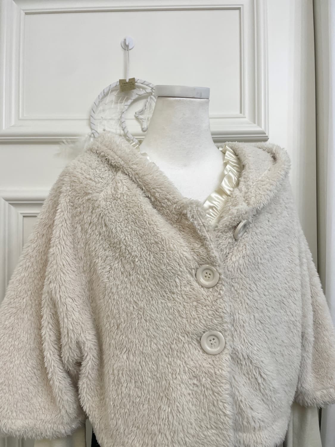 OLIVE DES OLIVE ivory fur hoodie crop ca 상품이미지5