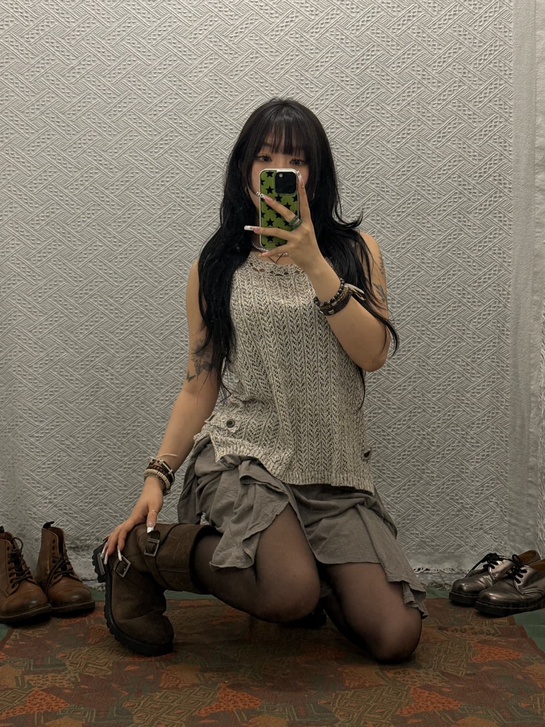 빈티지 보헤미안 코지 모리 버튼 레이스 뜨개 니트 베스트 K0130 상품이미지2