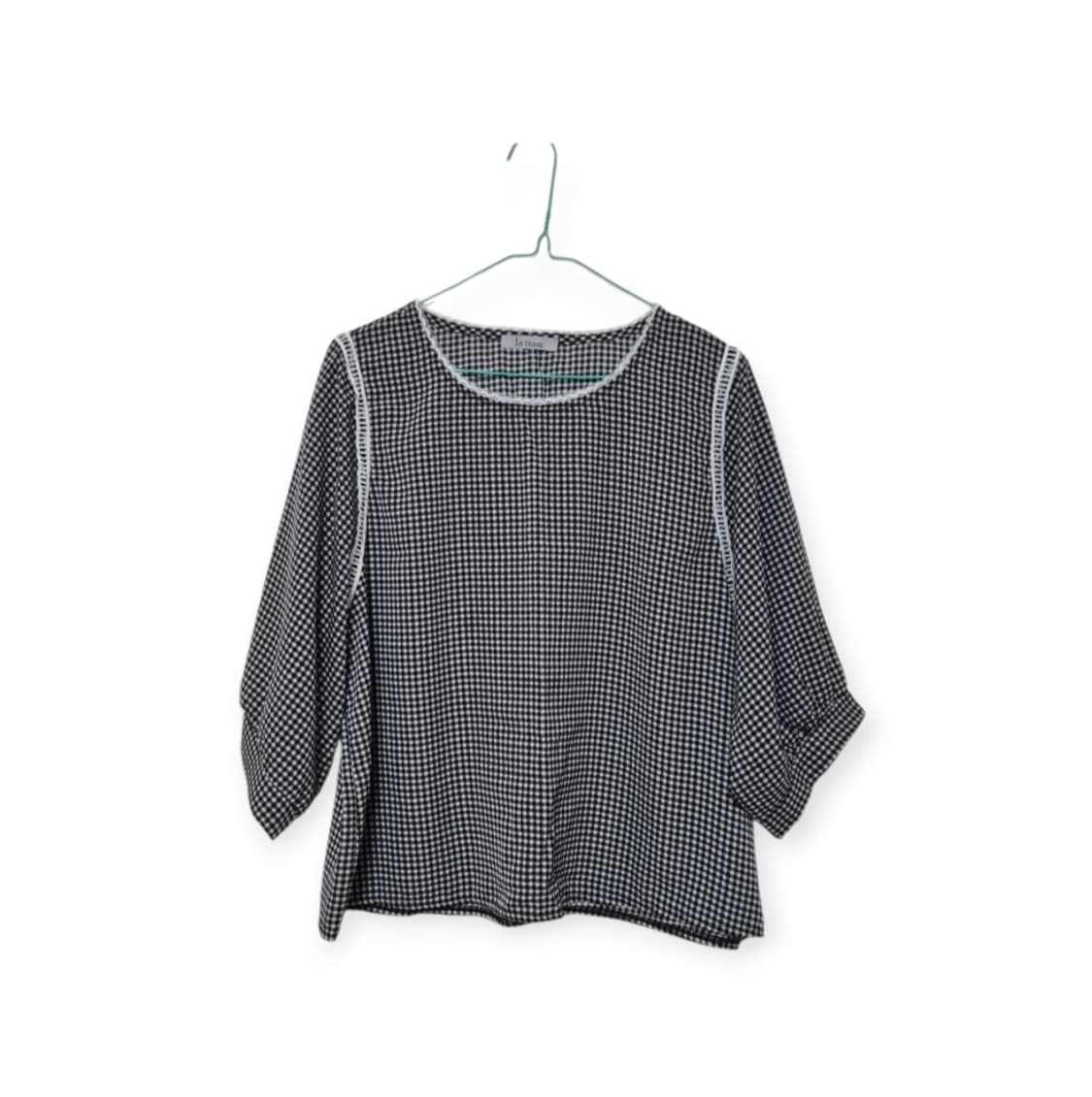 La Tium 블랙 앤 화이트 체크 7부 블라우스/프리사이즈 66추천 상품이미지1