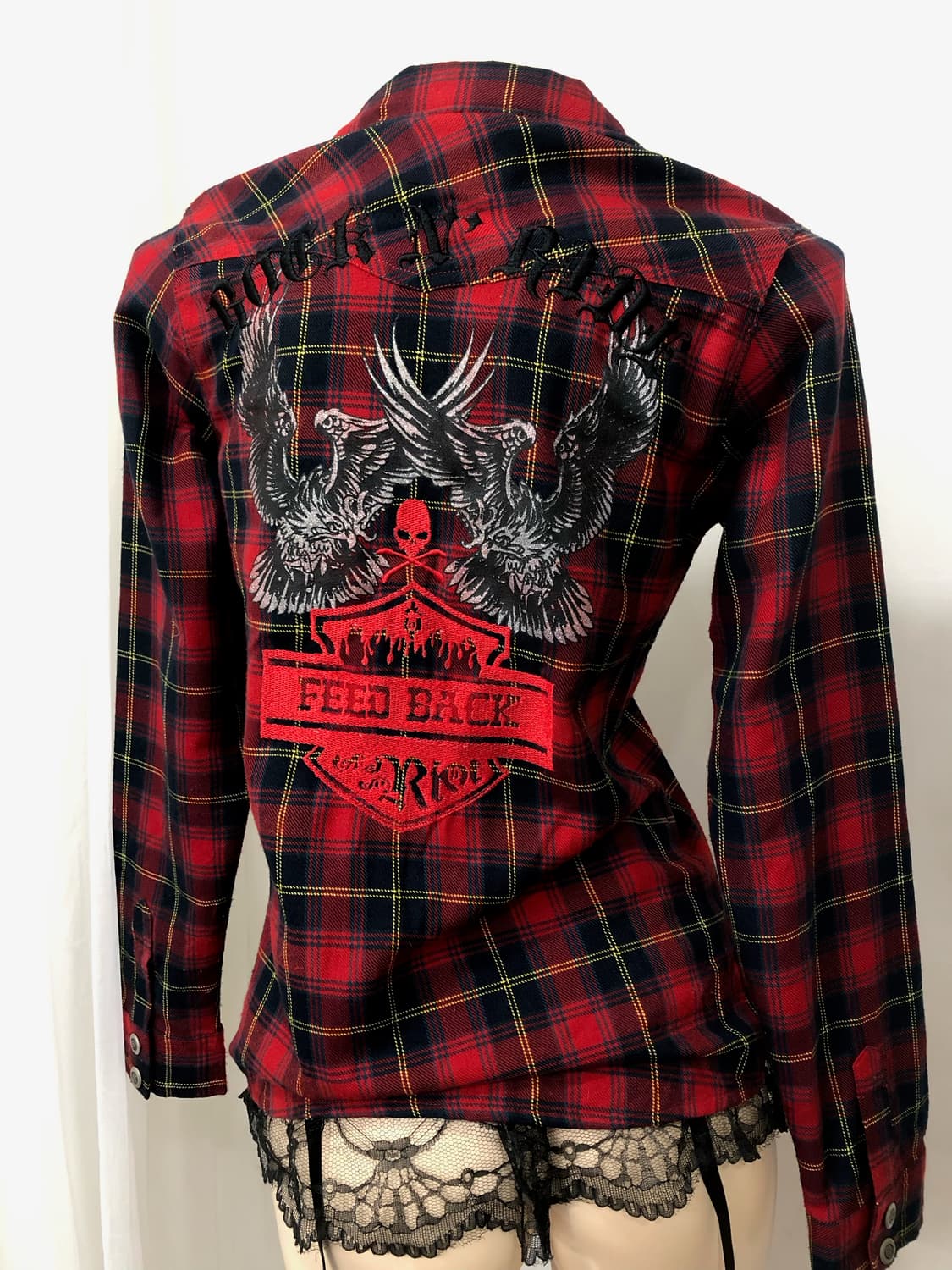 punk graphic red tartan check shirt 상품이미지4